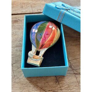 Hand-Painted Ceramic Hot Air Balloon Pin Brooch With Vibrant Rainbow Colors